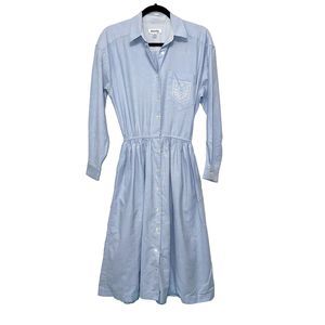 Vintage 80s Depeche Mode Blue Oxford Shirt Dress Womens Size 8